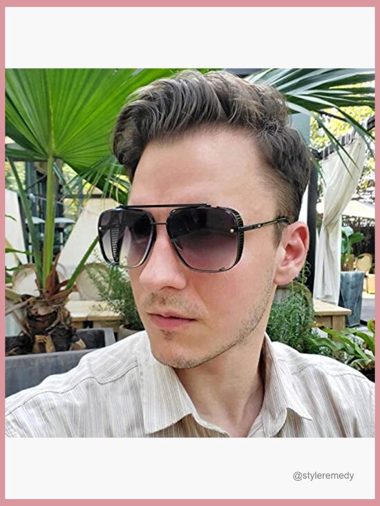 Metal Oversized Square Aviator Sunglasses with Side Shields main image 6